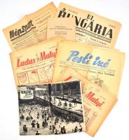 cca 1947-59 vegyes újság és nyomtatvány tétel: Pesti izé 1947, I.. évf., 16. szám, borítóján Hitlert...