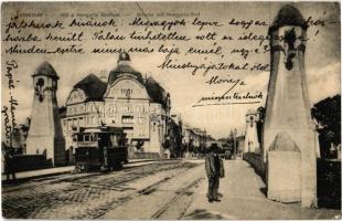 1917 Temesvár, Timisoara; Híd a Hungária fürdővel, villamos / bridge, spa, tram (EK)