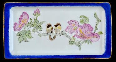 Pillivuyt francia porcelán tál, kézzel festett, apró kopásnyomokkal, 15,5x30 cm