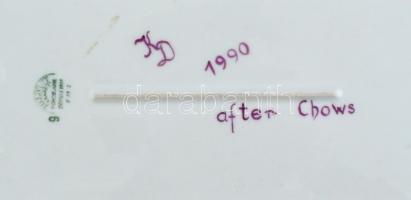 Pillivuyt francia porcelán tál, kézzel festett, apró kopásnyomokkal, 15,5x30 cm