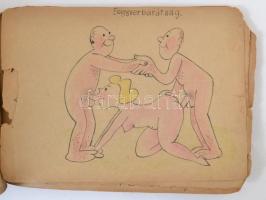 1944 Tábori lapok 46 db kézzel rajzolt tábori posta levelezőlap, egybe fűzve. Nagyrészt az orosz fro...