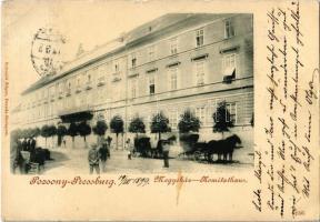 1899 Pozsony, Pressburg, Bratislava; megyeház, lovaskocsik / Komitathaus / county hall, horse carts (EK)