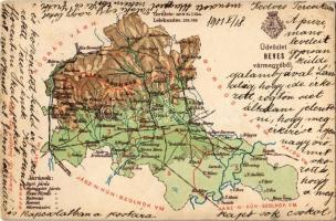 1901 Heves vármegye térképe. Kiadja Károlyi Gy. / Map of Heves county