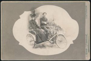 cca 1900 Esztergom, Puch oldalkocsis motor / Puch motorbike photo 16x11 cm