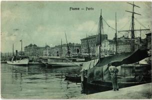 1908 Fiume, Rijeka; kikötő hajókkal / Porto / port with ships (EK)