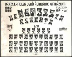 1966 Budapest, Landler Jenő Gimnázium tanárai és végzős diákjai, kistabló nevesített portrékkal, szélén foltos, 24x30 cm