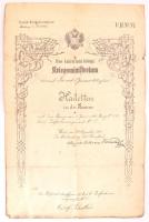 1912 Tartalékos hadnagyi kinevezés Krobatin hadügyminiszter aláírásával / 1912 Warrant for leutnant with autograph signature of the Minister of War. Nagyra