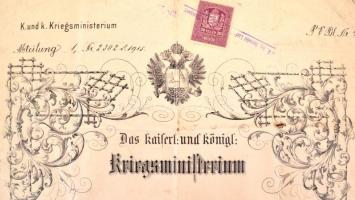 1916 Hadügyminisztériumi pénzkiutalásról szóló levél