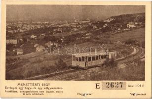 Budapest XII. Svábhegy, Fogaskerekű Villamos Vasút, egyben 1,04 pengős menettérti jegy, lyukasztva