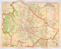 cca 1930 Budapest Székesfőváros és környékének térképe. A budapesti útmutató és címtár - rendőrségi zsebkönyv melléklete. 1:25000, M. Kir. Állami Térképészet, hátoldala több helyen ragasztott, ca. 65x85 cm