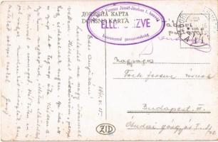 1941 Újvidék, Novi Sad; Sándor király út, taxik, villamos, Dunderou és Kesler üzlete, bank / Kr. Ale...