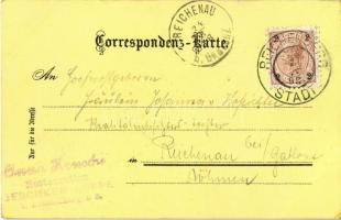 1898 Jested, Jeschken; Koppenhaus, Thurm, Blick gegen Süd / tower, hotel. Conr. Jäger Art Nouveau, f...