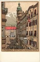 Innsbruck, Stadtturm und Goldenes Dachl / tower. Buchdruckerei Tyrolia Art Nouveau, litho s: Klauss