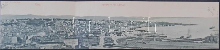 1900 Triest, Panorama von Villa Cambiaggio. 3-tiled folding panoramacard