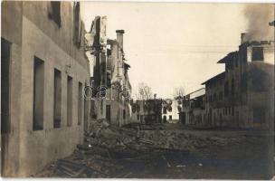 Palmanova, WWI destruction, street with the ruins of the buildings. photo
