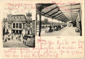 1904 Brno, Brünn; Mitteltrakt des Centralbahnhofes, Peron / railway station, platform, restaurant terrace. M. Fabian