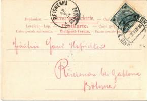 1904 Brno, Brünn; Mitteltrakt des Centralbahnhofes, Peron / railway station, platform, restaurant te...