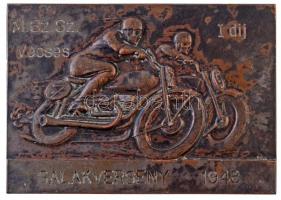 1948. &quot;M. SZ. SZ. Vecsés SALAKVERSENY 1948&quot; Br motorsport emlékplakett. Szign.: Fonyó (57x80mm) T:2 patina