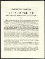 1867 Előfizetési felhívás a Magyar Polgárra.