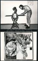 1983 Szőke György (1954) grafikus- és festőművész az ,,ajkai nyári stúdió művésztelepen, 2 db feliratozott vintage fotó, amelyeket Ancsin Mihály készített, 13x17 cm