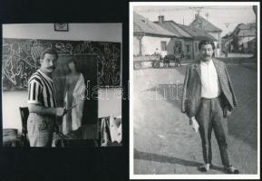 cca 1959 Zilahy György (1929-1966) festőművész, grafikus, a tokaji művésztelep tanára; kortársai ,,Bajusz névvel tisztelték és nevezték, 2 db vintage fotó, 18x13 cm és 12,5x12 cm