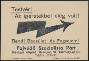 1937 Testvér! Az ígéretekből elég volt! A Fajvédő Szocialista Párt röplapja, 10x8 cm