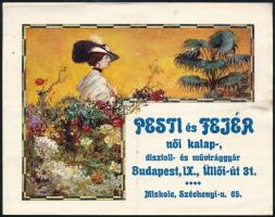 cca 1910 Női kalap-, dísztoll- és művirággyár reklám cédula
