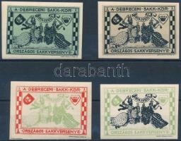 1913 Debreceni sakk verseny 4 db vágott levélzáró 4 klf színben / Chess competition poster stamps
