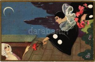 Italian Art Nouveau. Pierrot with his lover. Ballerini & Fratini 212., unsigned Chiostri