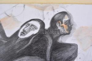 Nagy Árpád Pika (1950-): Alakok. Vegyes technika, papír, paszpartuban, jelzett (Pika 2011), 29x40 cm