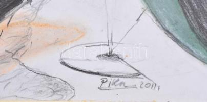 Nagy Árpád Pika (1950-): Alakok. Vegyes technika, papír, paszpartuban, jelzett (Pika 2011), 29x40 cm