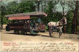1912 Budapest XIII. Margitsziget, Lóvonat, lóvasút / Pferdebahn auf der Margarethen-Insel / horse-drawn tram