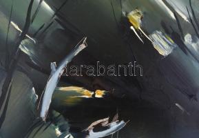 Szép György (1944- ): Felvillanó fények a feketeségben. Olaj, farost, jelzett, datált (1989), keretb...