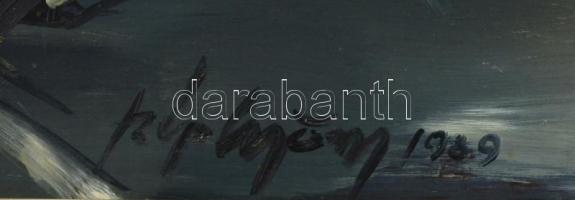 Szép György (1944- ): Felvillanó fények a feketeségben. Olaj, farost, jelzett, datált (1989), keretb...