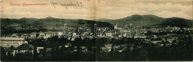 1900 Besztercebánya, Banská Bystrica; Kinyitható panorámalap. Ilona műintézet / folding panoramacard + ZÓLYOM-BRÉZÓ-ZÓLYOM 97. SZ. mozgóposta