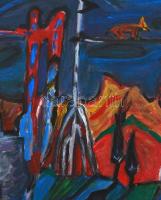 El Kazovszkij jelzéssel: Egyensúlyozó kutya, olaj, karton, keretben. 70x50 cm