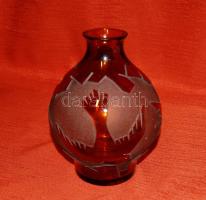 Különleges technikával csiszolt szép üveg váza