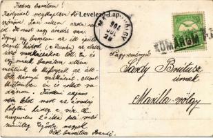 1908 Komárom, Komárnó; Távirat drótüdvözlet, látkép a kishídról. Montázs / bridge. Telegraph greetin...