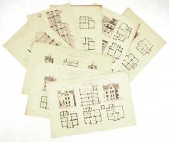 1879-1881 Bécsi paloták, villák tervei 6 db nagyméretű nyomat 30x45 cm