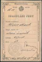 1898 Igazolási jegy utazó ügynök részére
