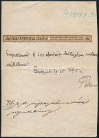 1925 Égetett szesz behozatali zárjegy próbanyomat, jóváhagyással