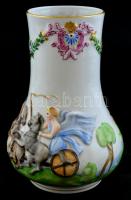 Herendi dombornyomott váza, Kézzel festett, jelzett, kis kopással. m: 20 cm