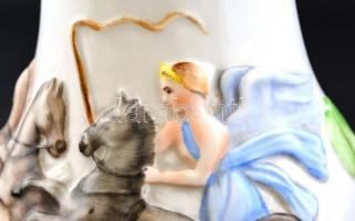 Herendi dombornyomott váza, Kézzel festett, jelzett, kis kopással. m: 20 cm