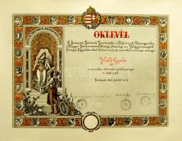 1940 Dekoratív nagyméretű fodrász oklevél / Nice warrant for hairdressers 50x70 cm