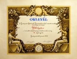 1940 Dekoratív nagyméretű fodrász oklevél 50x70 cm