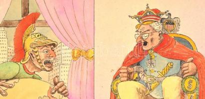 Reich jelzéssel: Karikatúra. Akvarell, tus, papír, lap két alsó sarka hiányos, 21,5×30,5 cm