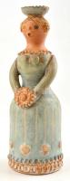 Kiss Roóz Ilona (1920-2010): Lány, csokorral. Mázas kerámia szobor, jelzett, hibátlan. m: 21,5 cm