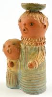 Kiss Roóz Ilona (1920-2010): Anya és lánya. Mázas kerámia szobor, jelzett, hibátlan. m: 18 cm