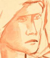 Derkovits jelzéssel: Arcok. Akvarell, papír, kis szakadással, 30,5×43 cm