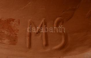 M.S. jelzéssel. Népviseletes asszony. Mázas kerámia. Jelzett, hibátlan. 39 cm